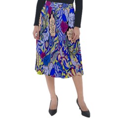 Blue Yellow Background Pattern Vector Texture Paisley Classic Velour Midi Skirt  by Pakjumat