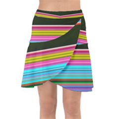 Horizontal Line Colorful Wrap Front Skirt by Pakjumat