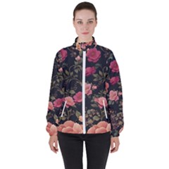 Flower Pattern Women s High Neck Windbreaker by Pakjumat