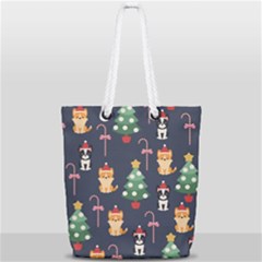 Boston Terrier Welsh Corgi Puppies Seamless Pattern Wallpaper Full Print Rope Handle Tote (small) by Pakjumat