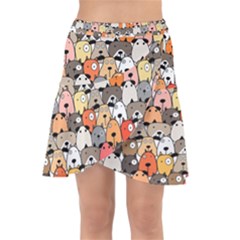 Cute Dog Seamless Pattern Background Wrap Front Skirt by Pakjumat