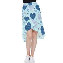 Hearts Pattern Paper Wallpaper Blue Background Frill Hi Low Chiffon Skirt by Pakjumat