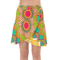 Mandala Patterns Yellow Wrap Front Skirt by Pakjumat