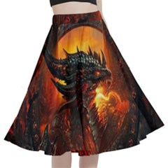Dragon Fire Fantasy Art A-line Full Circle Midi Skirt With Pocket by Maspions