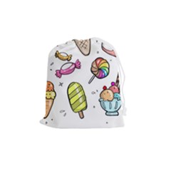 Doodle Cartoon Drawn Cone Food Drawstring Pouch (medium) by Hannah976