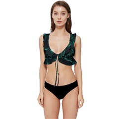 Green Pattern Background Abstract Low Cut Ruffle Edge Bikini Top by Hannah976