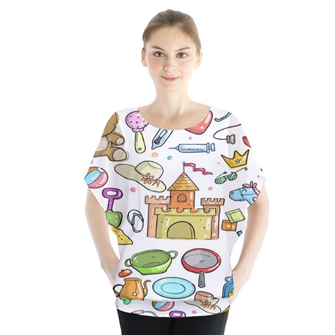 Baby Equipment Child Sketch Hand Batwing Chiffon Blouse by Hannah976
