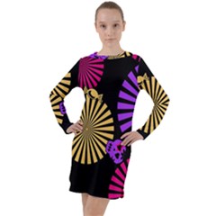Seamless Halloween Day Of The Dead Long Sleeve Hoodie Dress by Hannah976