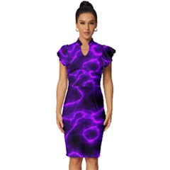 Purple Pattern Background Structure Vintage Frill Sleeve V-neck Bodycon Dress by Hannah976