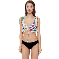 Inks Drops Black Colorful Paint Low Cut Ruffle Edge Bikini Top by Hannah976