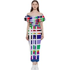 Color Graffiti Pattern Geometric Bardot Ruffle Jumpsuit by Hannah976