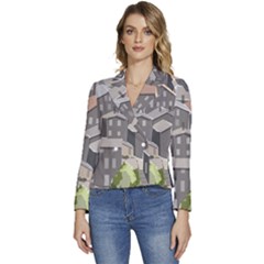 Village Place Portugal Landscape Women s Long Sleeve Revers Collar Cropped Jacket by Hannah976