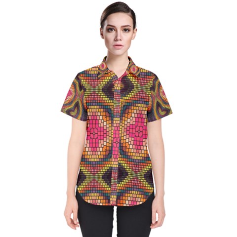 Kaleidoscope Art Pattern Ornament Women s Short Sleeve Shirt by Hannah976