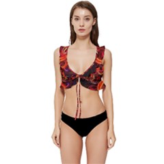 Construction Background Geometric Low Cut Ruffle Edge Bikini Top by Hannah976