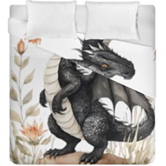 Cute Black Baby Dragon Flowers Painting (2) Duvet Cover Double Side (king Size) by 1xmerch