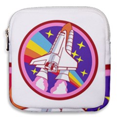 Badge Patch Pink Rainbow Rocket Mini Square Pouch by Sarkoni