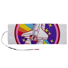 Badge Patch Pink Rainbow Rocket Roll Up Canvas Pencil Holder (m) by Sarkoni