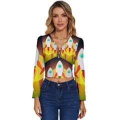 Rocket Take Off Missiles Cosmos Long Sleeve V-neck Top by Sarkoni