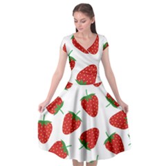 Seamless Pattern Fresh Strawberry Cap Sleeve Wrap Front Dress by Sarkoni