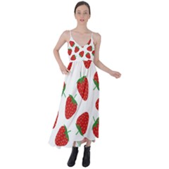 Seamless Pattern Fresh Strawberry Tie Back Maxi Dress by Sarkoni