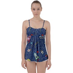 Cat Cosmos Cosmonaut Rocket Babydoll Tankini Top by Grandong