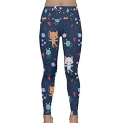 Cute Astronaut Cat With Star Galaxy Elements Seamless Pattern Lightweight Velour Classic Yoga Leggings by Grandong