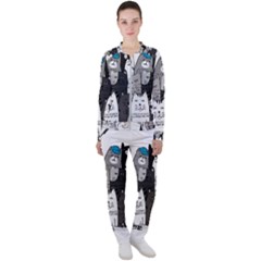 Cute Cat Hand Drawn Cartoon Style Casual Jacket And Pants Set by Grandong