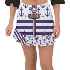 Anchor Background Design Fishtail Mini Chiffon Skirt by Apen