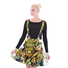 Cowboy Skeleton With Gun Illustration Suspender Skater Skirt by Sarkoni