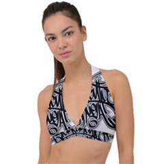 Hip Hop Music Drawing Art Graffiti Halter Plunge Bikini Top by Sarkoni