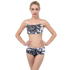 Hip Hop Music Drawing Art Graffiti Layered Top Bikini Set by Sarkoni