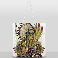 Motorcycle And Skull Cruiser Native American Full Print Rope Handle Tote (large) by Sarkoni