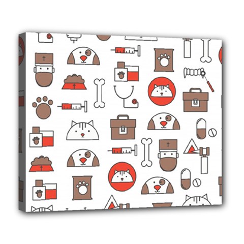 Vector Thin Line Art Vet Seamless Pattern Deluxe Canvas 24  X 20  (stretched) by Bedest