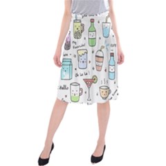 Drinks Cocktails Doodles Coffee Midi Beach Skirt by Apen