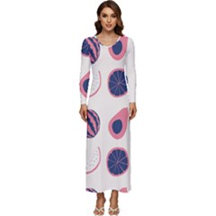 Fruits Halves Pattern Design Long Sleeve Longline Maxi Dress by Apen
