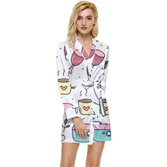 Doodle Fun Food Drawing Cute Long Sleeve Satin Robe by Apen