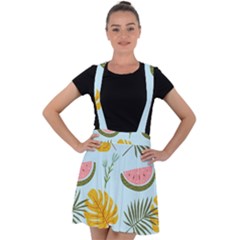 Watermelon Leaves Fruit Foliage Velvet Suspender Skater Skirt by Apen