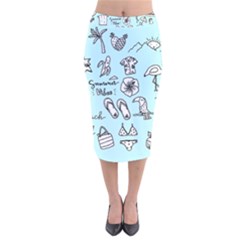 June Doodle Tropical Beach Sand Velvet Midi Pencil Skirt by Apen