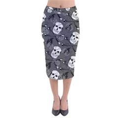 Skull Skeleton Pattern Texture Velvet Midi Pencil Skirt by Apen