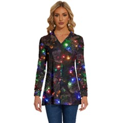 Christmas Lights Long Sleeve Drawstring Hooded Top by Apen