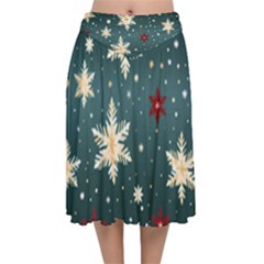 Snowflakes Winter Snow Velvet Flared Midi Skirt by Apen
