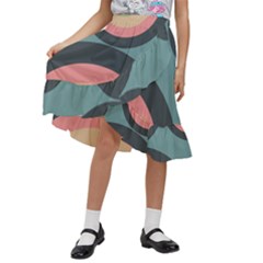 Circles Design Pattern Tile Kids  Ruffle Flared Wrap Midi Skirt by Ravend