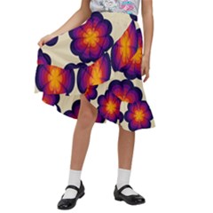 Flower Pattern Design Seamless Kids  Ruffle Flared Wrap Midi Skirt by Ravend