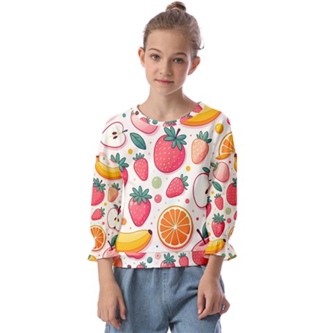Fruit Sweet Pattern Kids  Cuff Sleeve Top by Ravend