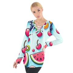 Fruits Sweet Pattern Tie Up T-shirt by Ravend