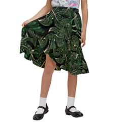 Monstera Plant Tropical Jungle Kids  Ruffle Flared Wrap Midi Skirt by Ravend