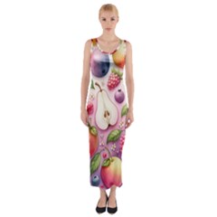 Fruits Apple Strawberry Raspberry Fitted Maxi Dress by Ravend