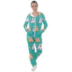 Seamless Pattern Cute Cat Cartoon With Hand Drawn Style Women s Tracksuit by Grandong