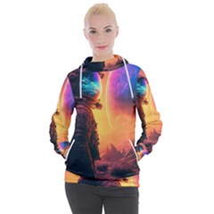 Illustration Trippy Psychedelic Astronaut Landscape Planet Mountains Women s Hooded Pullover by Sarkoni
