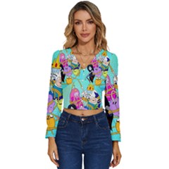 Adventure Time Cartoon Long Sleeve V-neck Top by Sarkoni